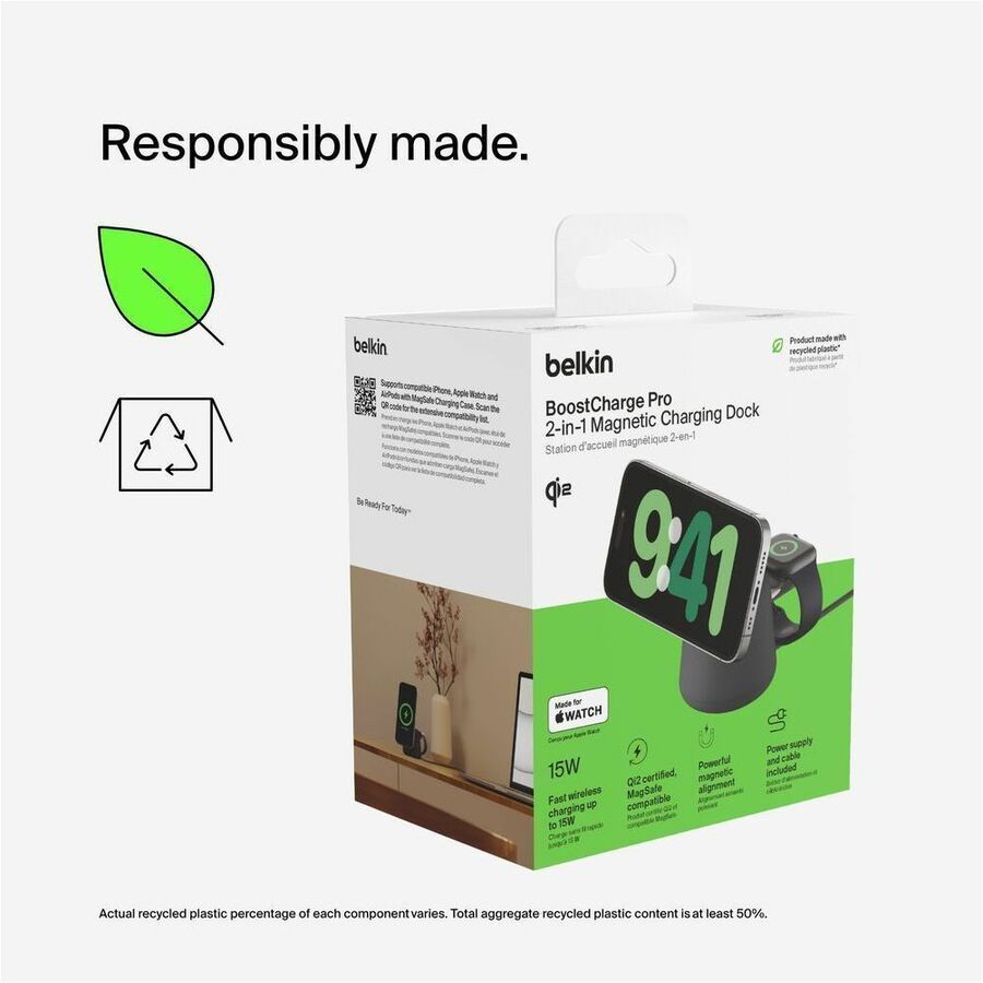 Belkin Qi2 2/1 WIRELESS CHARGING DOCK CHARCOAL MASS, WIZ027TTH36