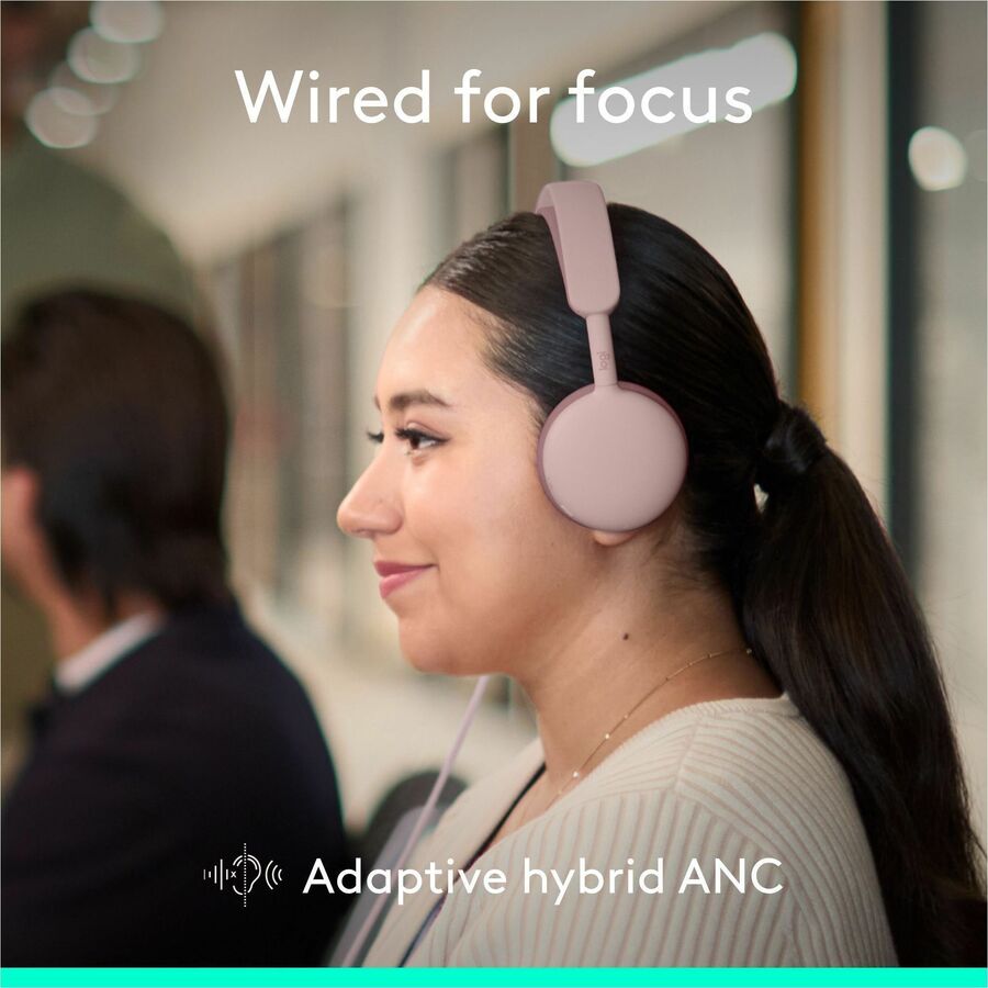 Logitech Zone Wired 2 for Business - Noise-Canceling Headset with Adaptive Hybrid ANC, Microsoft Teams Certified, USB-C with USB-A adapter, Rose
