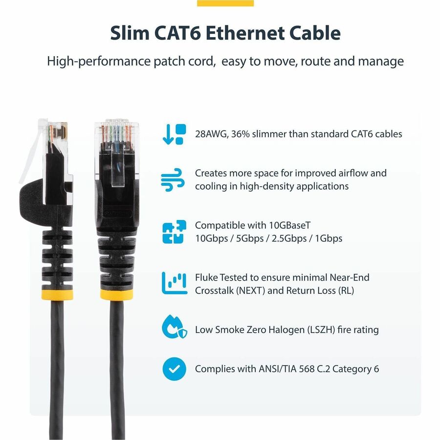 StarTech.com 9in White Slim CAT6 Ethernet Cable, Slim Snagless RJ45, UTP, LSZH, 28AWG Bare Copper, Slim Network Patch Cord, Fluke Tested