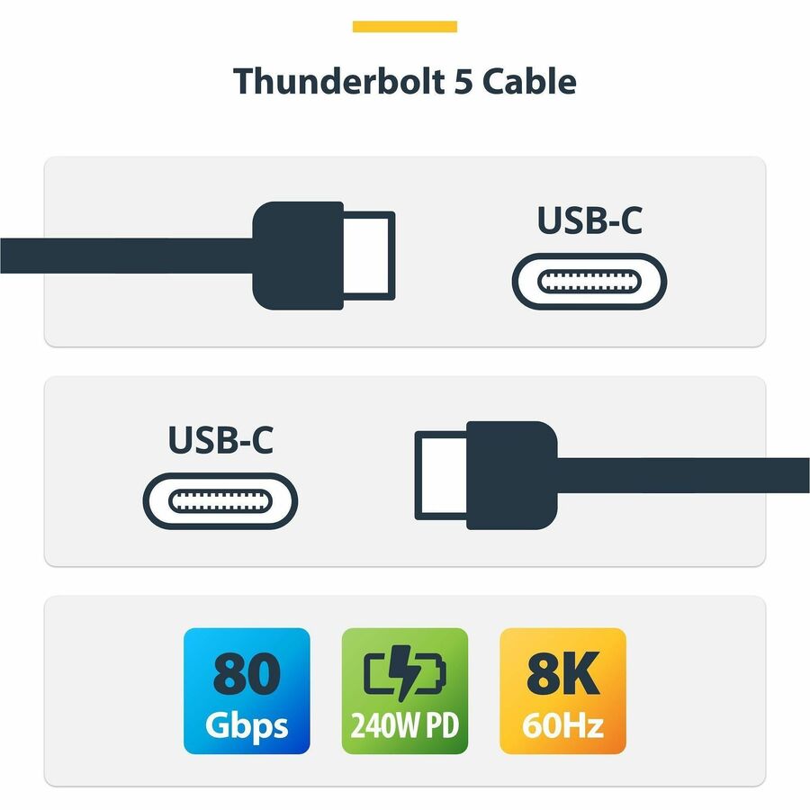 StarTech.com 3ft (1m) Thunderbolt 5 Cable, 80Gbps/120Gbps, 240W PD, 8K 60Hz, Certified Thunderbolt Cable - White