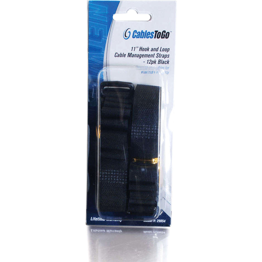 Legrand C2G 11in Hook-and-Loop Cable Management Straps - Black - 12pk