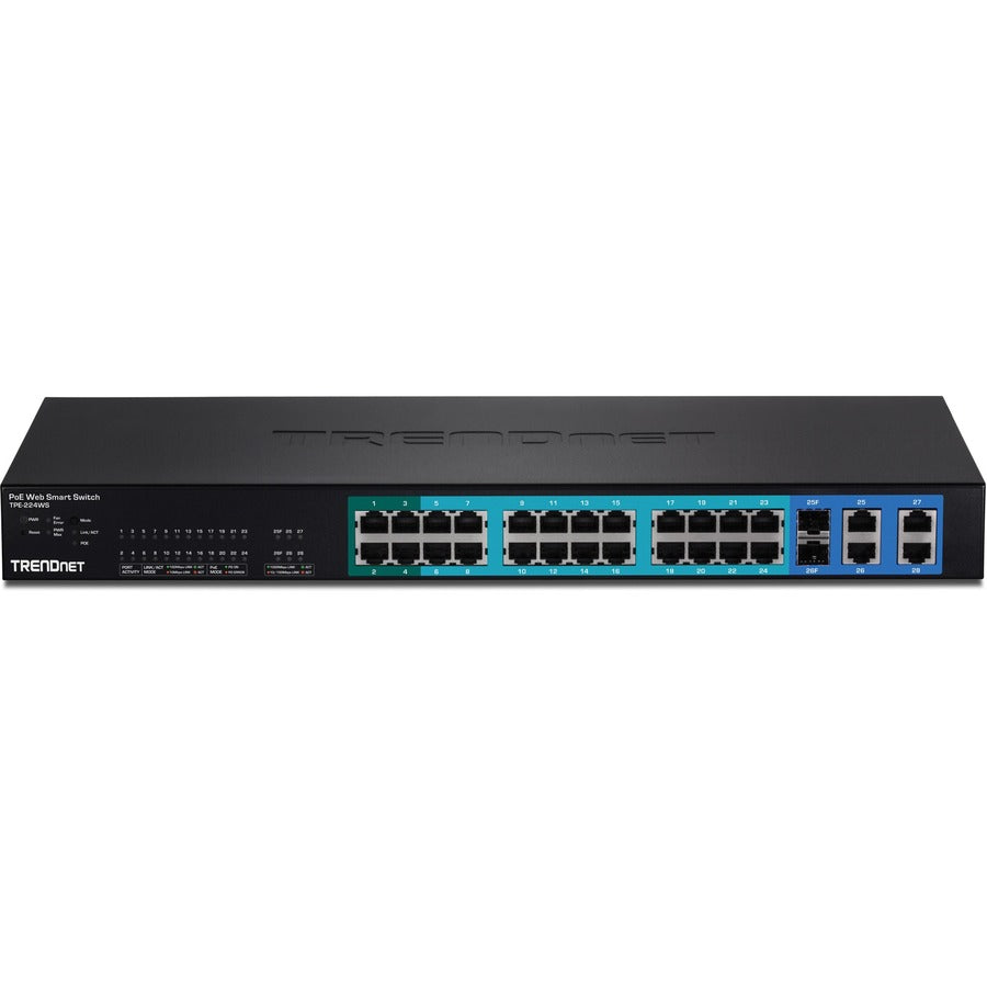 TRENDnet 24 Port FE PoE Switch, 1000Base-T, 17.3", 2 x Gigabit Ethernet Expansion Slot