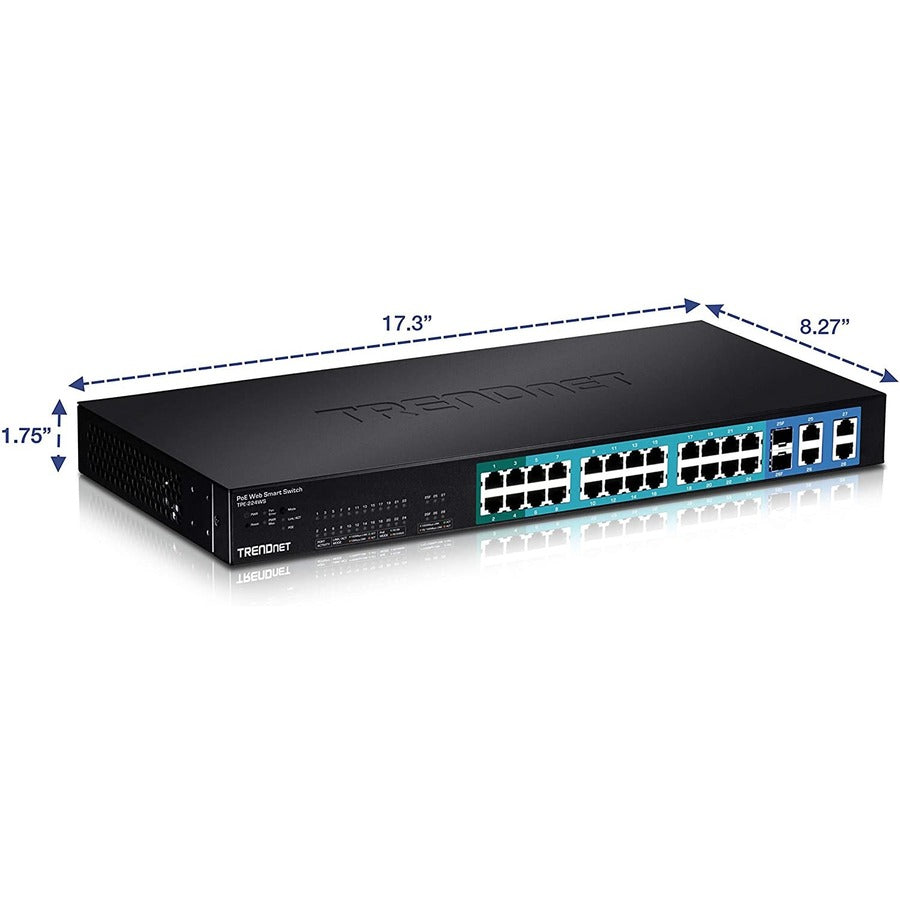 TRENDnet 24 Port FE PoE Switch, 1000Base-T, 17.3", 2 x Gigabit Ethernet Expansion Slot