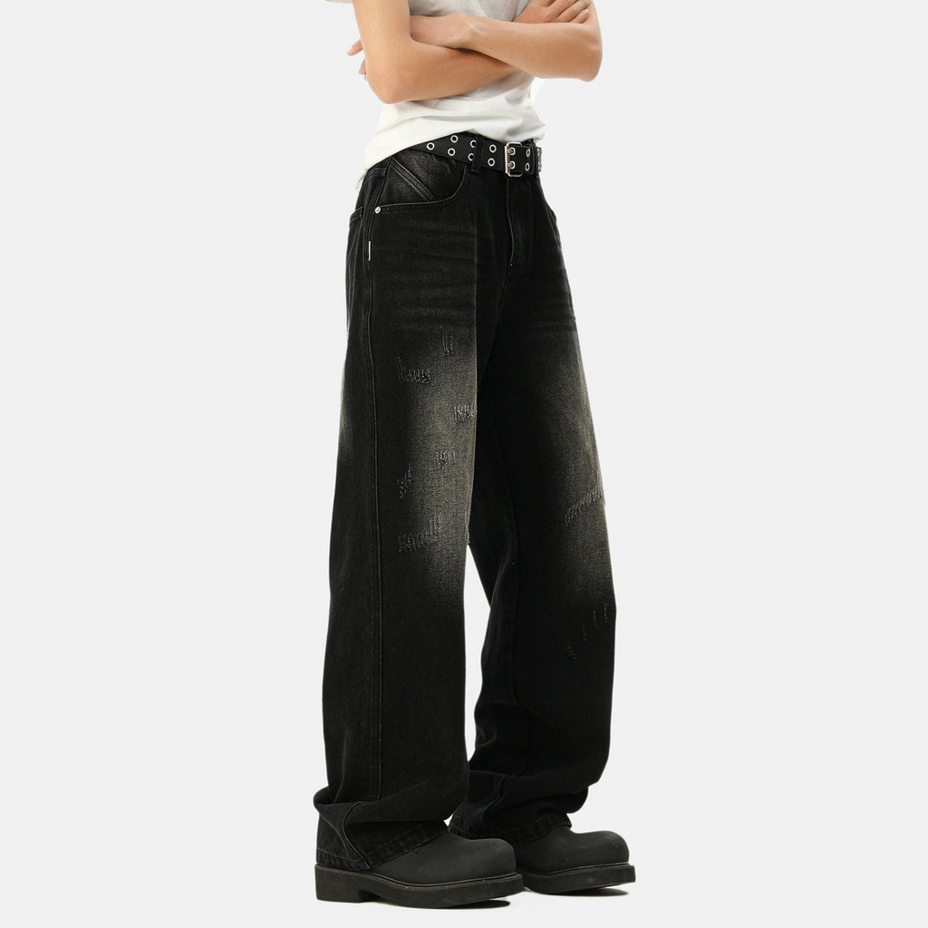 Distressed Straight Leg Jeans for Men - Loose Wide Leg Casual Trousers
