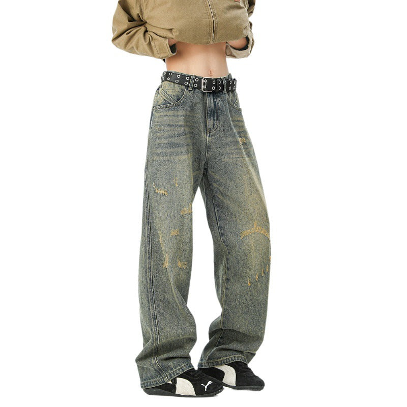 Distressed Straight Leg Jeans for Men - Loose Wide Leg Casual Trousers
