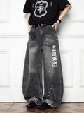 Splash Ink Wash Wide Leg Denim Loose Casual Curved Knife Pants