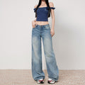 Women's Low-Waist Loose Wide-Leg Pants - Casual Straight-Leg Jeans