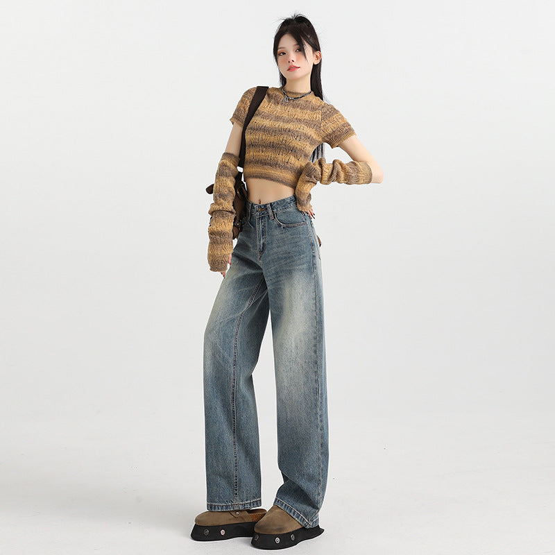 Women's Wide-Leg Jeans - High-Waist Loose Drape Straight Leg Pants