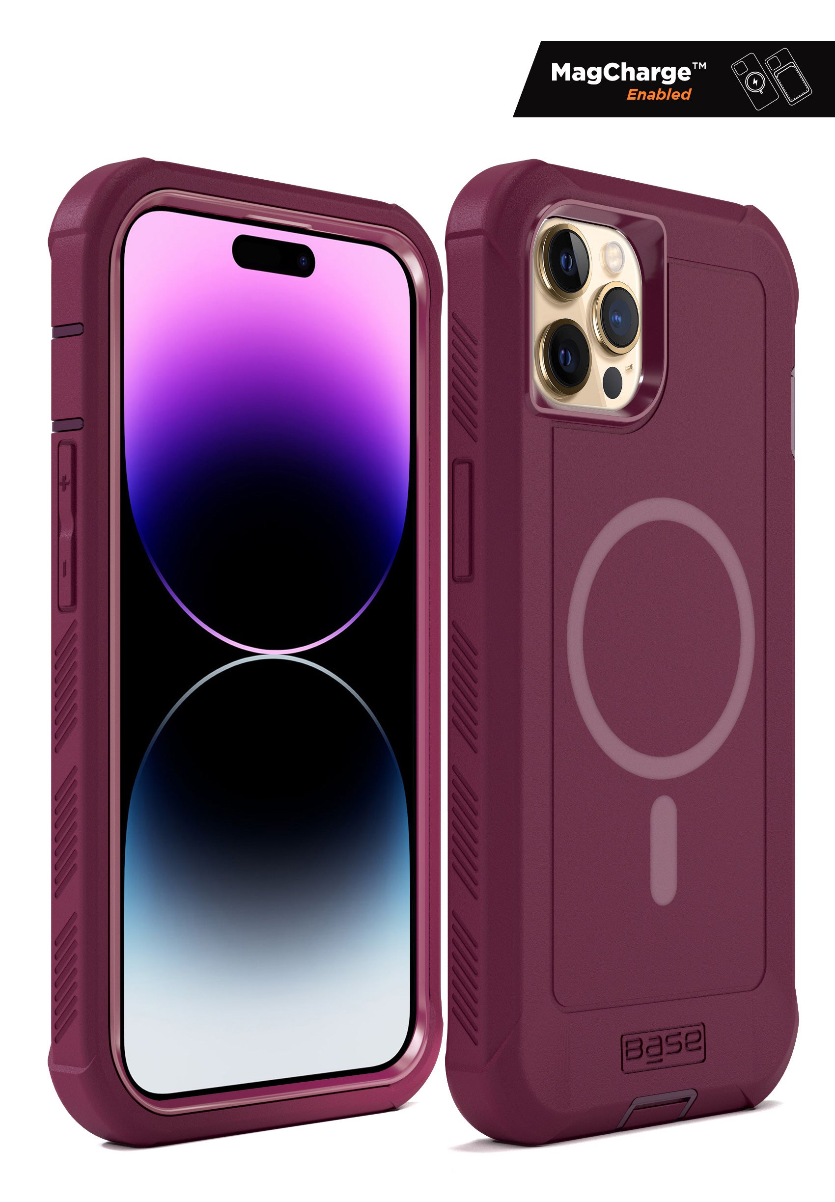 xBase Base iPhone 15 Pro (6.1) - Boulder - Heavy-Duty Co-Molded Rugged Protective Case - Magenta
