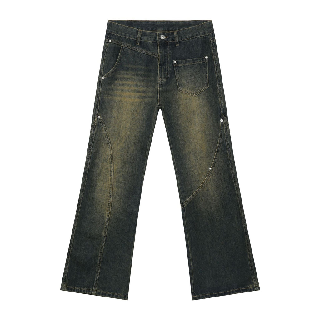 Denim | American Retro Vibe Water Washed Faded Slim Flared Jeans for Men