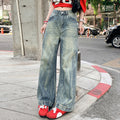 Women's High Waist Loose Fit Flare Wide Leg Denim Pants