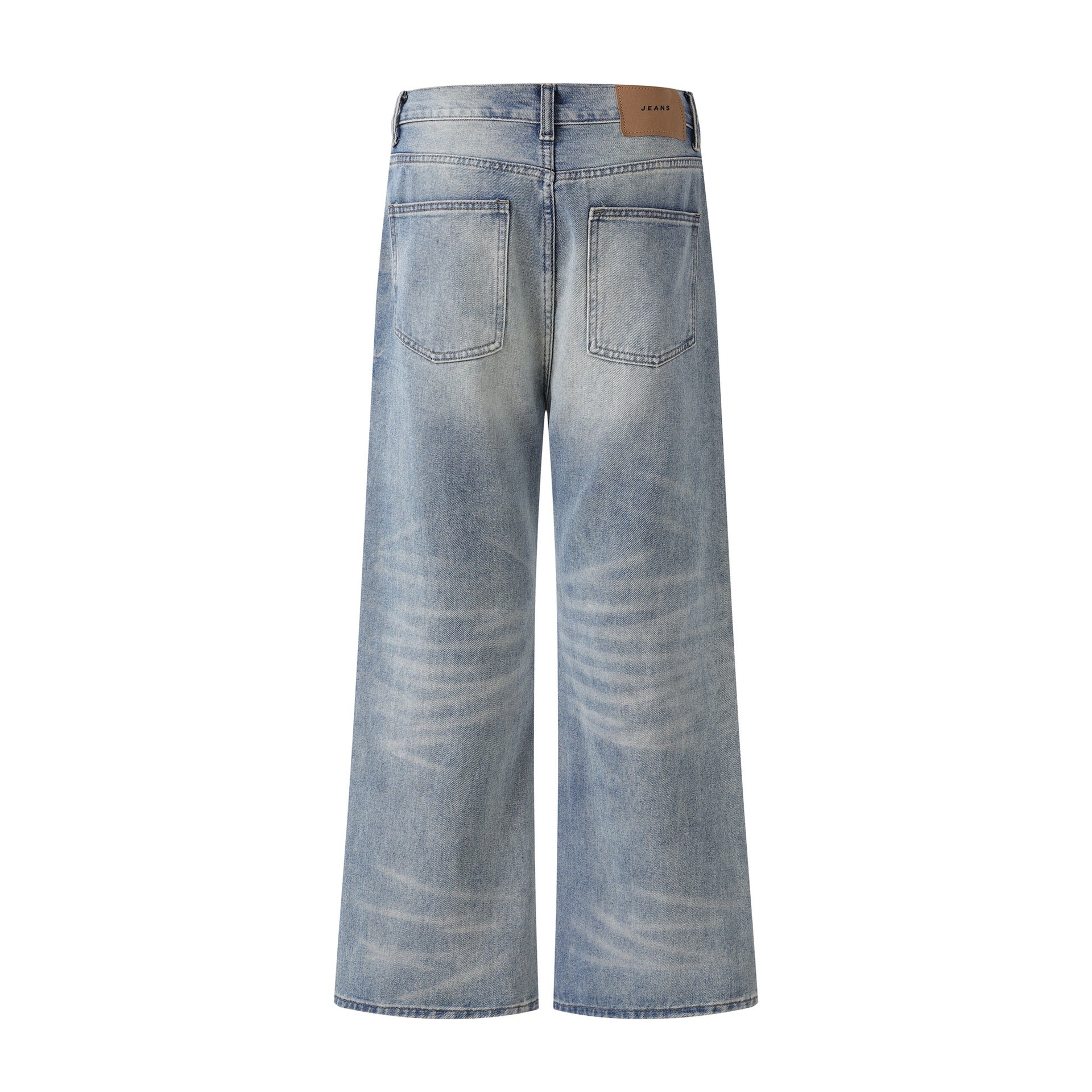 Design Faded Washed Whisker Loose Wide Leg Men's Denim Trousers