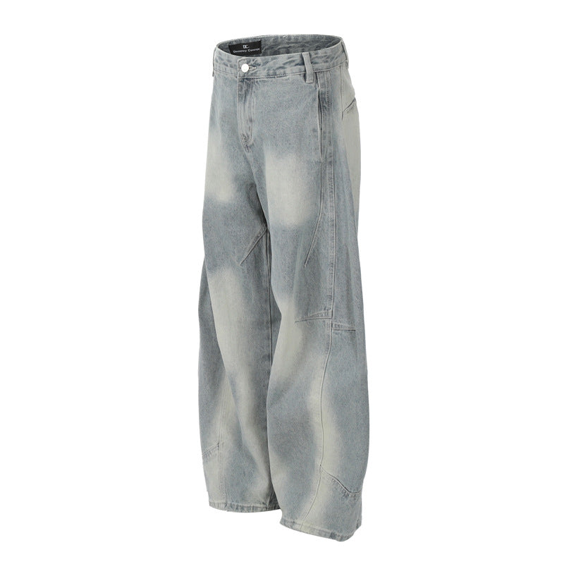 Structured Tapered Pants for Men and Women - Loose Wide-Leg Washed Tie-Dye Straight Leg Jeans
