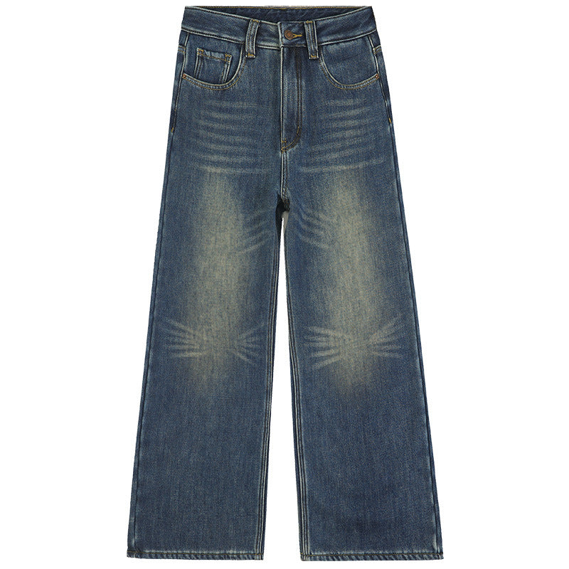 Women's Wide-Leg High-Waist Denim Jeans - Slimming and Fleece Lined