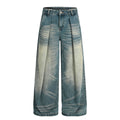 High-End Vintage Cat-Whisker Texture Pleated Design Men's Wide-Leg Casual Jeans