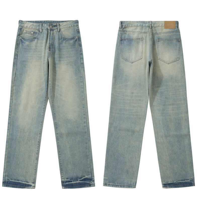 Blue Straight Jeans Men's Loose Casual Trousers - Versatile Men's Wide-Leg Pants