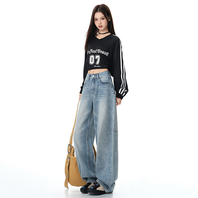 Women's Wide Leg Jeans - Loose Fit Straight Leg Floor-Length Pants