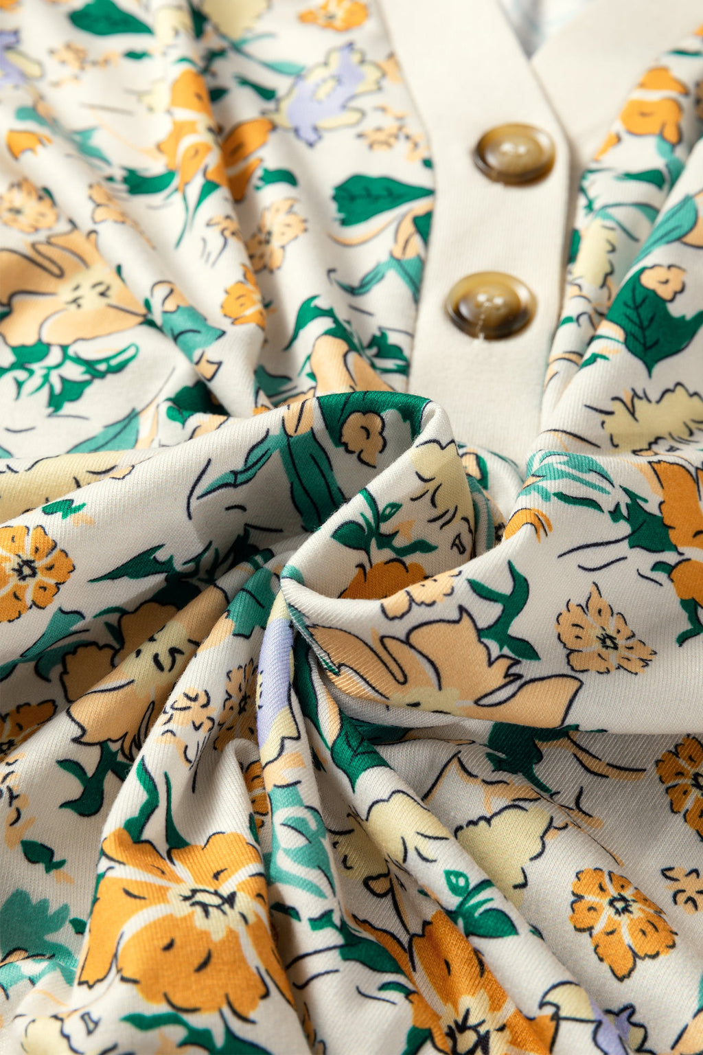 Floral Button Notch V-Neck Long Sleeve Top