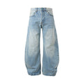 Washed Bamboo Slub Faded White Unisex Summer Loose Straight Denim Pants