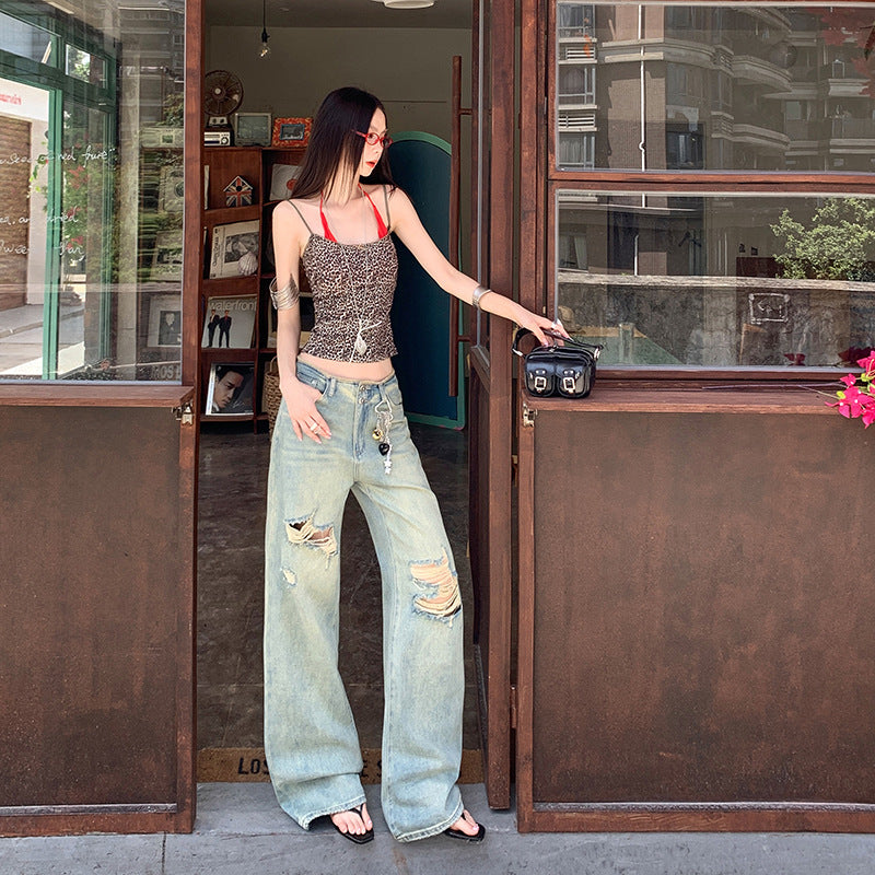 Women's Ripped High Waist Slim Narrow Leg Jeans - Vintage Design