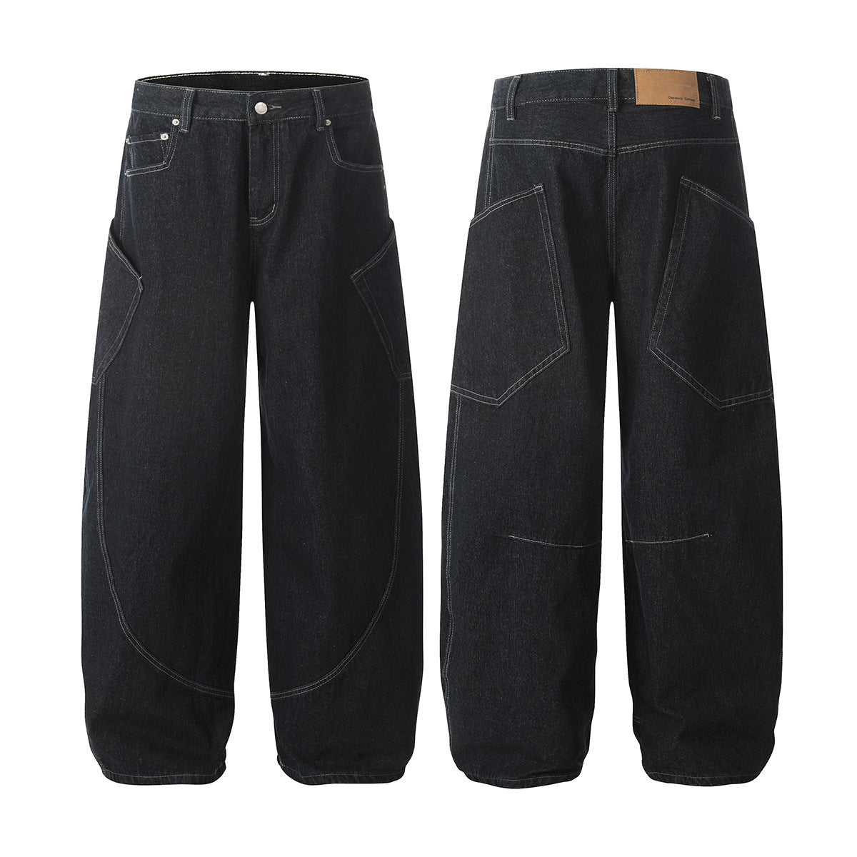 Washed Original Color Denim Men's Loose Vibe Curved Knife Wide Leg Long Pants