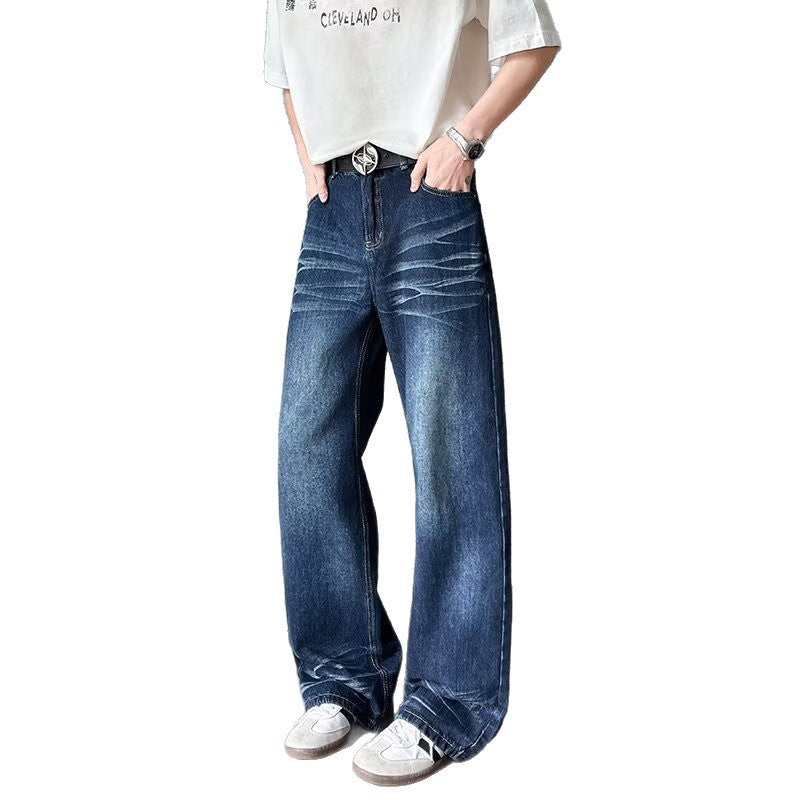 Semi Elastic Waist Casual Loose Straight Leg Wide Leg Pants