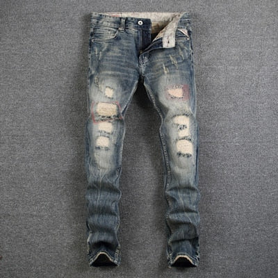 Men's Destroyed Ripped Slim Fit Jeans - Casual Streetwear Pants
