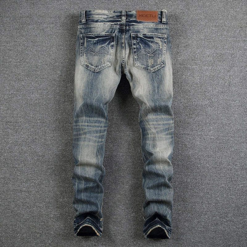 Men's Destroyed Ripped Slim Fit Jeans - Casual Streetwear Pants