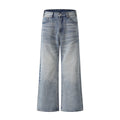 Design Faded Washed Whisker Loose Wide Leg Men's Denim Trousers