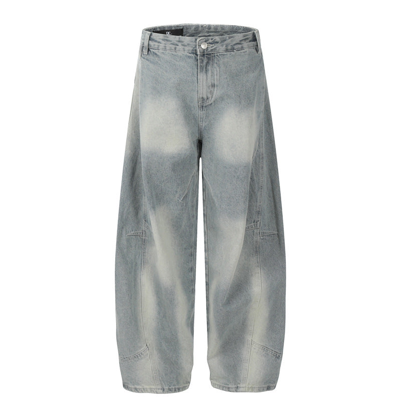 Structured Tapered Pants for Men and Women - Loose Wide-Leg Washed Tie-Dye Straight Leg Jeans