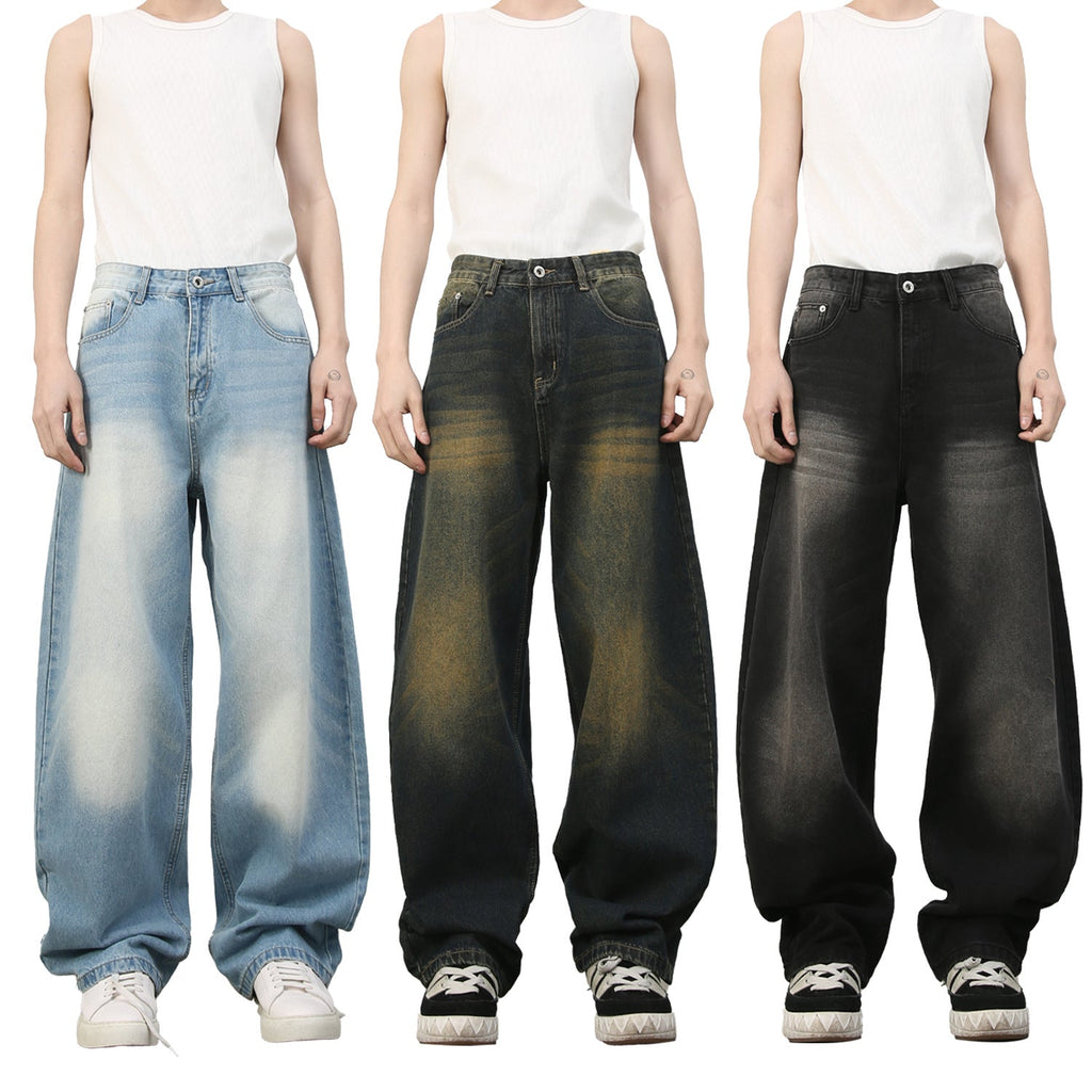 American Retro Style Flared Jeans for Men - Unique Wide Leg Loose Fit Denim Trousers