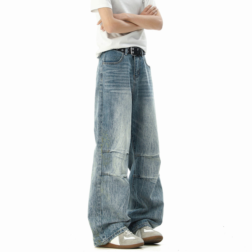 Unisex Four Seasons Loose Design Denim Pants - Straight Leg Wide Leg Long Pants