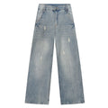 Vintage Distressed Wide-Leg Jeans - Unisex Loose Fit Straight Leg