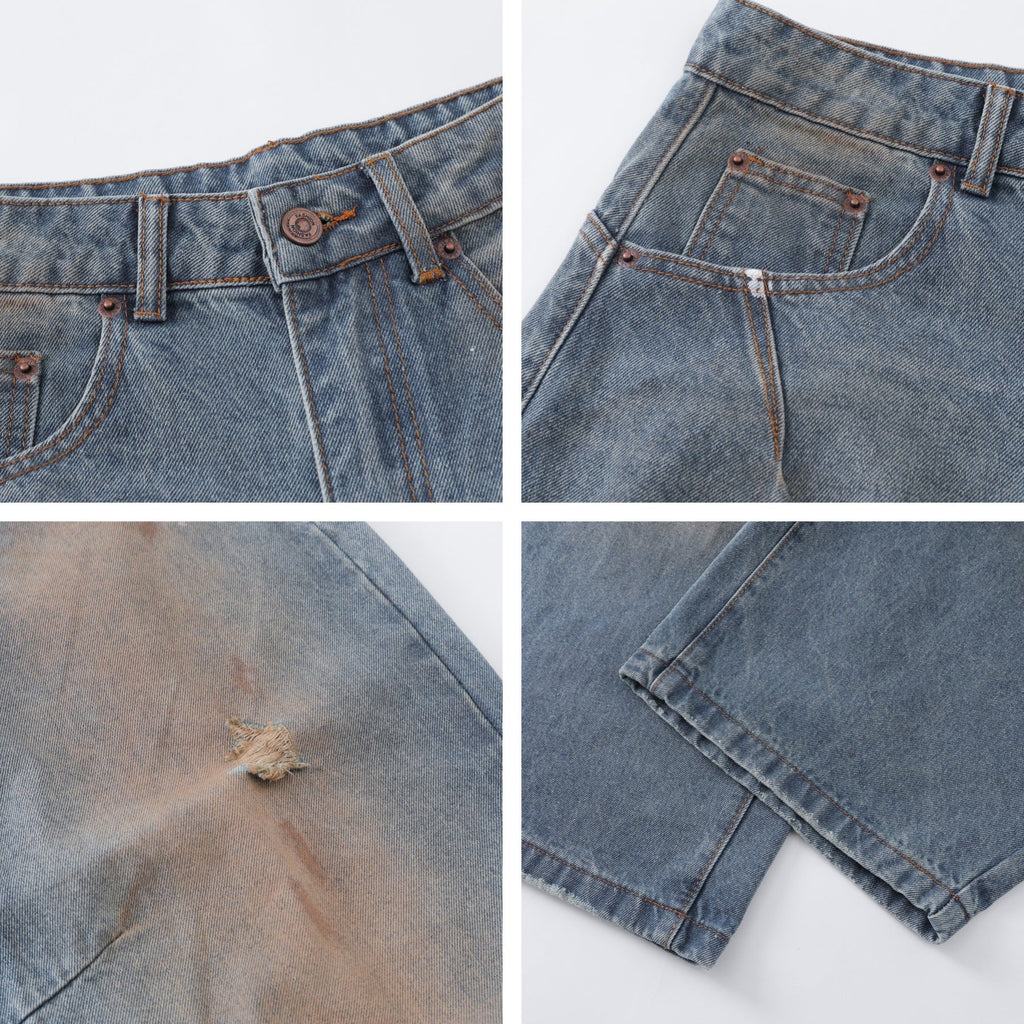 Washed Distressed Tapered Jeans for Men and Women - Casual Loose Fit