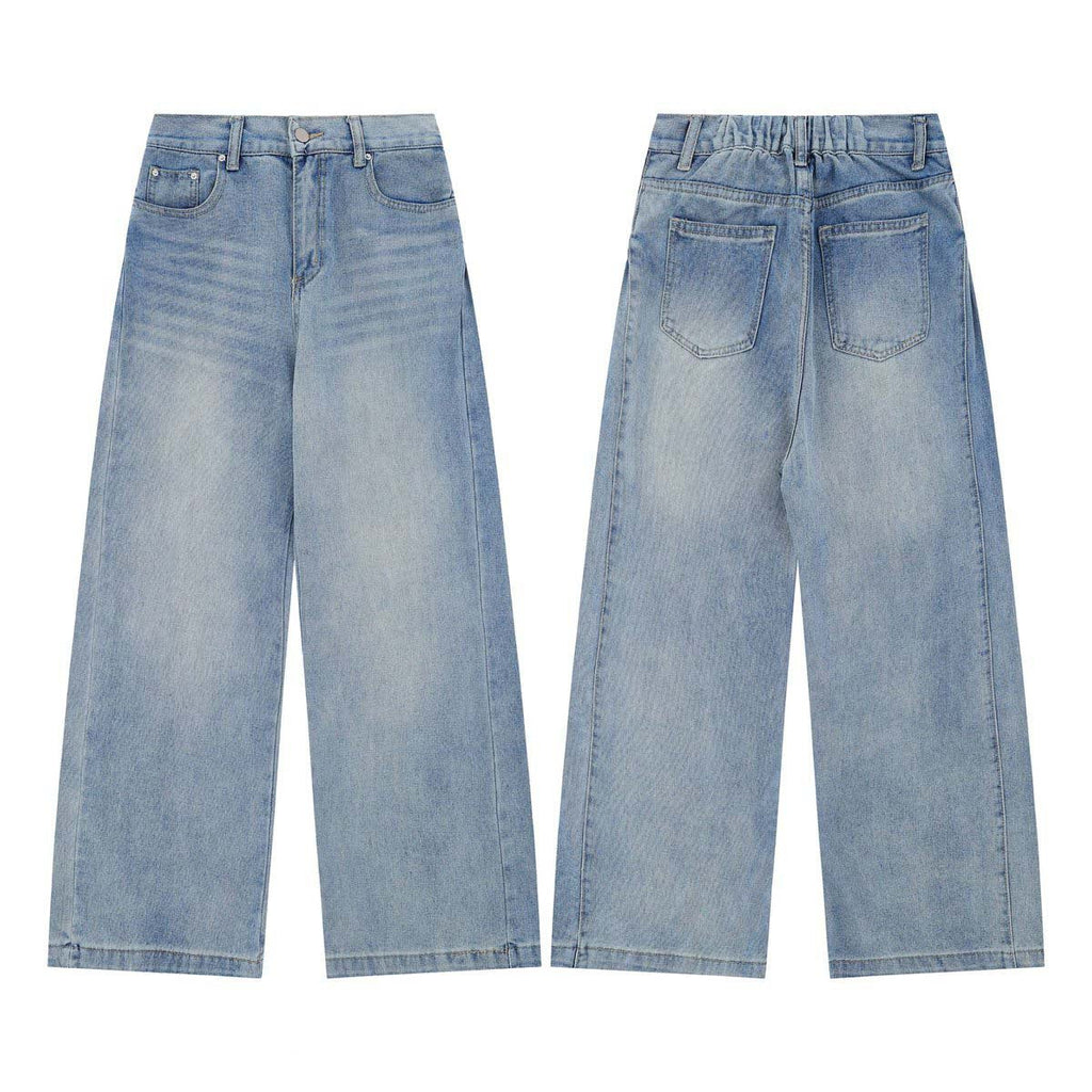 Washed Vintage Casual Denim Pants - Unisex Loose Wide Leg Straight Trousers