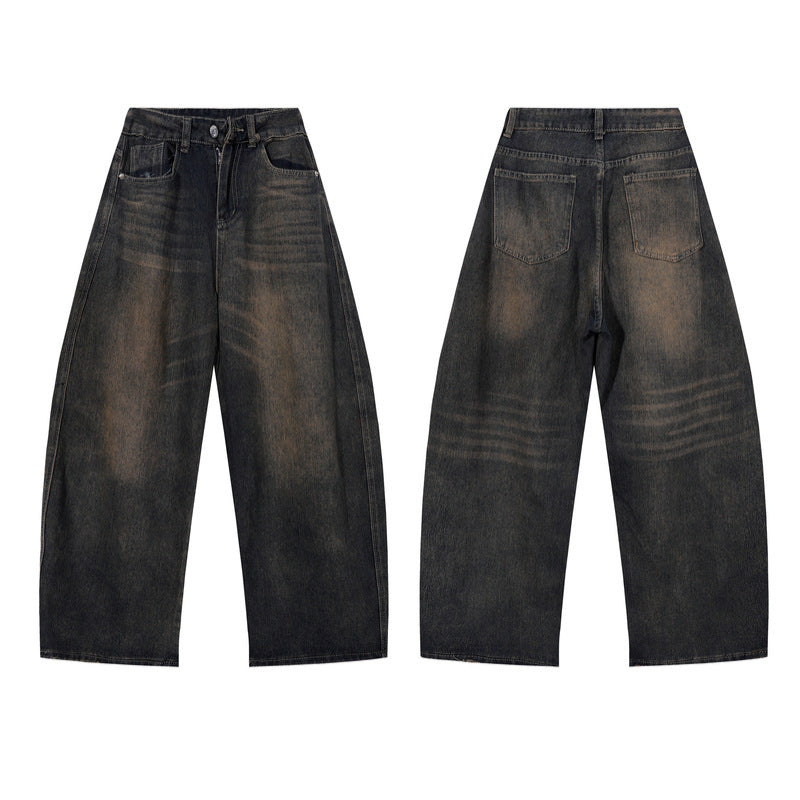 Black Tapered Jeans for Men and Women - Wide Leg Loose Drape