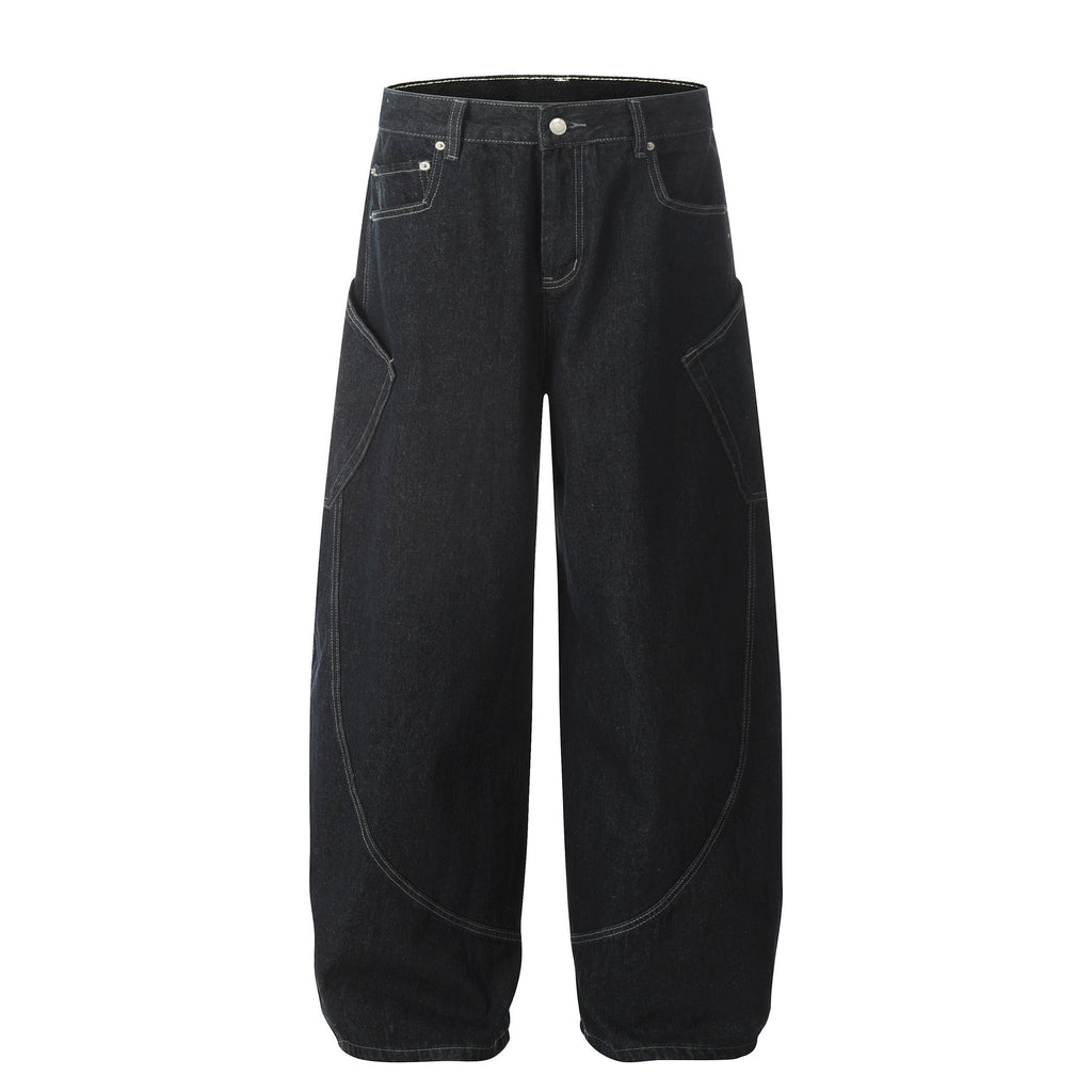 Washed Original Color Denim Men's Loose Vibe Curved Knife Wide Leg Long Pants