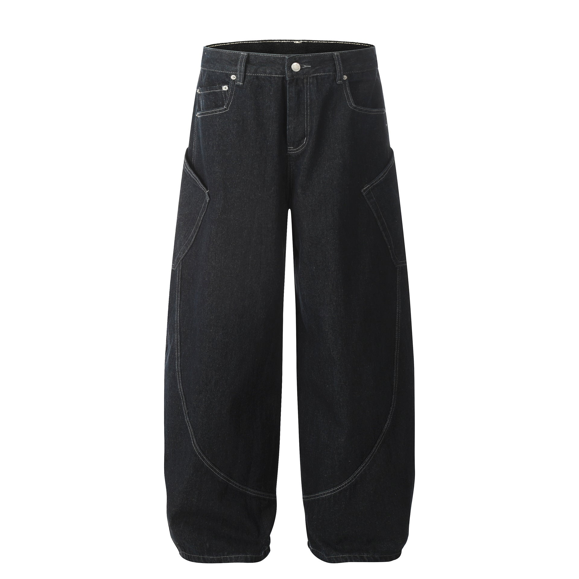 Washed Original Color Denim Men's Loose Vibe Curved Knife Wide Leg Long Pants