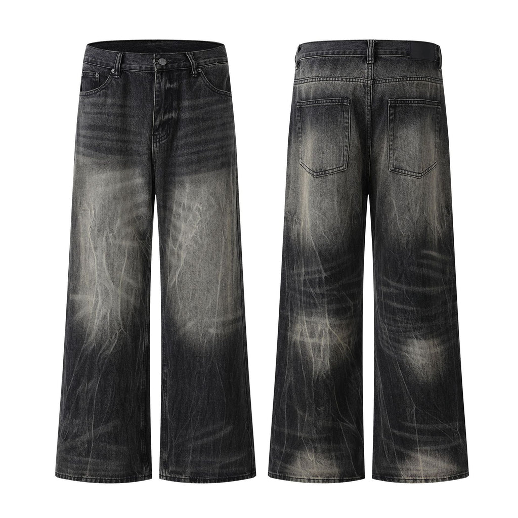 Washed Vintage Straight Leg Wide Leg Pants - Unisex Casual Denim
