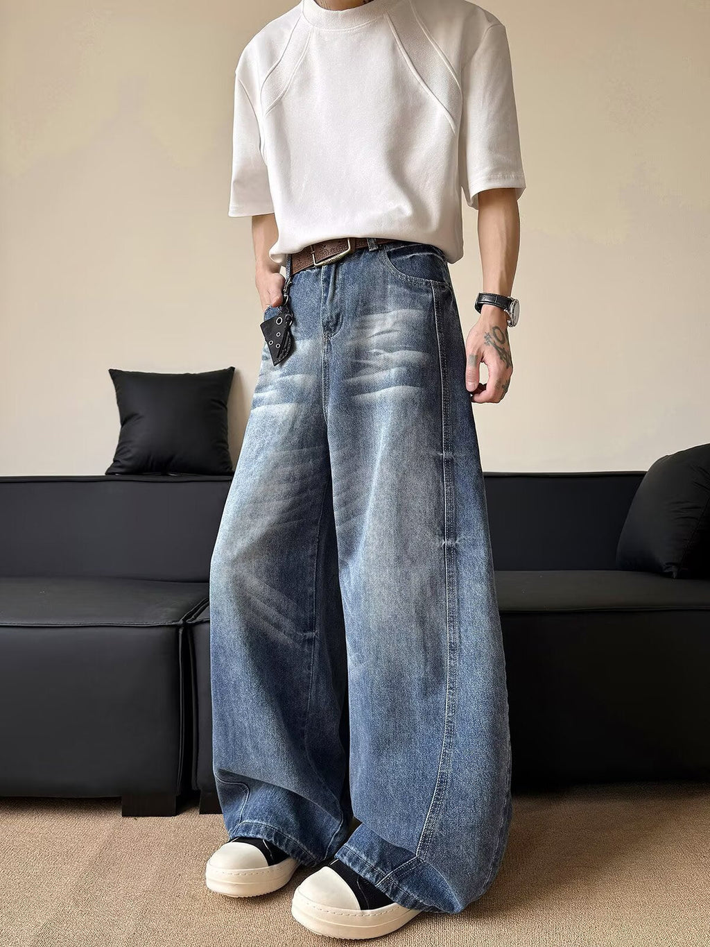 Bent Knife Cowboy Men's Wide Leg Casual Loose Relaxation Pants