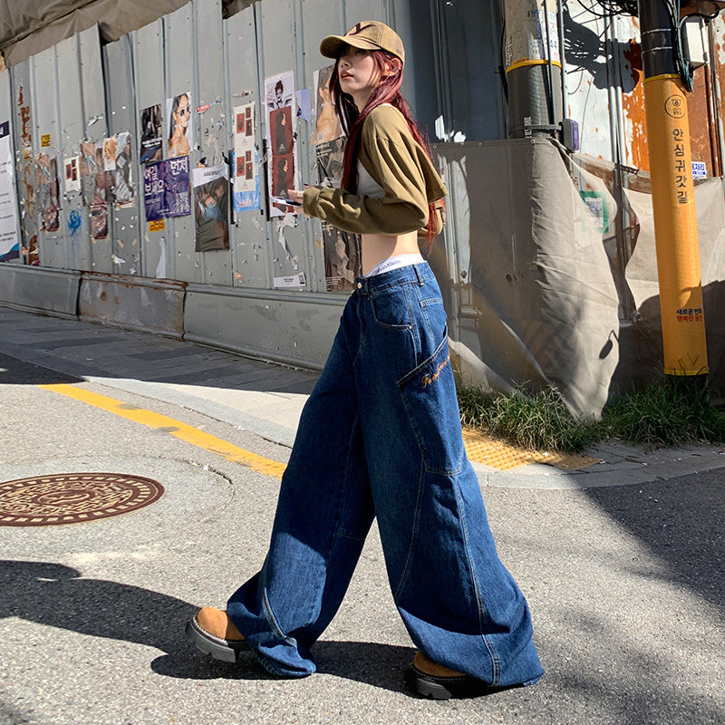 Women's Wide-Leg Jeans - Summer High-Waist Loose Fit Floor-Length Pants