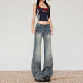 Women's Denim Blue Jeans - Low Waist Slim Fit Straight Leg & Wide Leg Pants