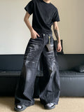 Black Lightning Pattern Jeans for Men and Women - High Street Cleanfit Wide Leg Pants