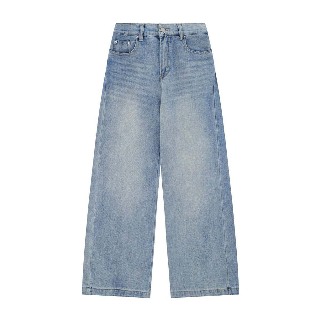 Washed Vintage Casual Denim Pants - Unisex Loose Wide Leg Straight Trousers
