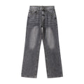 Washed Vintage Smoky Gray Denim Pants - Unisex  Loose Straight Leg All-Match Long Pants