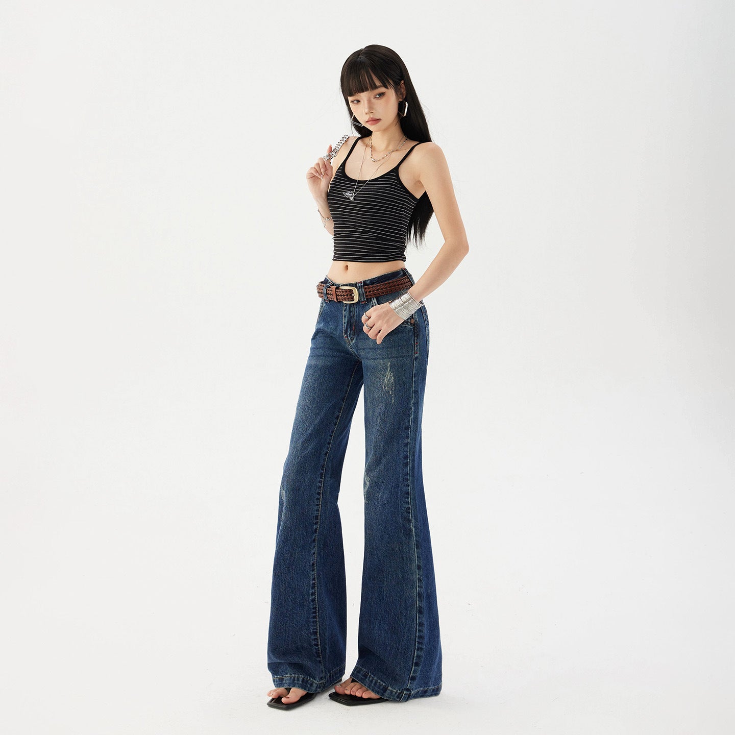 Women's Flared Jeans - Low Waist Slim Non-Clinging Trumpet Floor-Length Pants