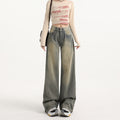 Distressed Stripe Denim Pants for Women - Fashionable Straight Leg Wide Leg Trousers