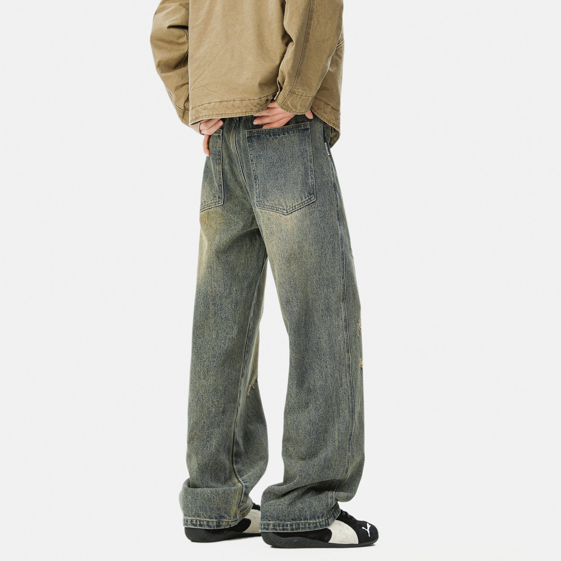 Distressed Straight Leg Jeans for Men - Loose Wide Leg Casual Trousers