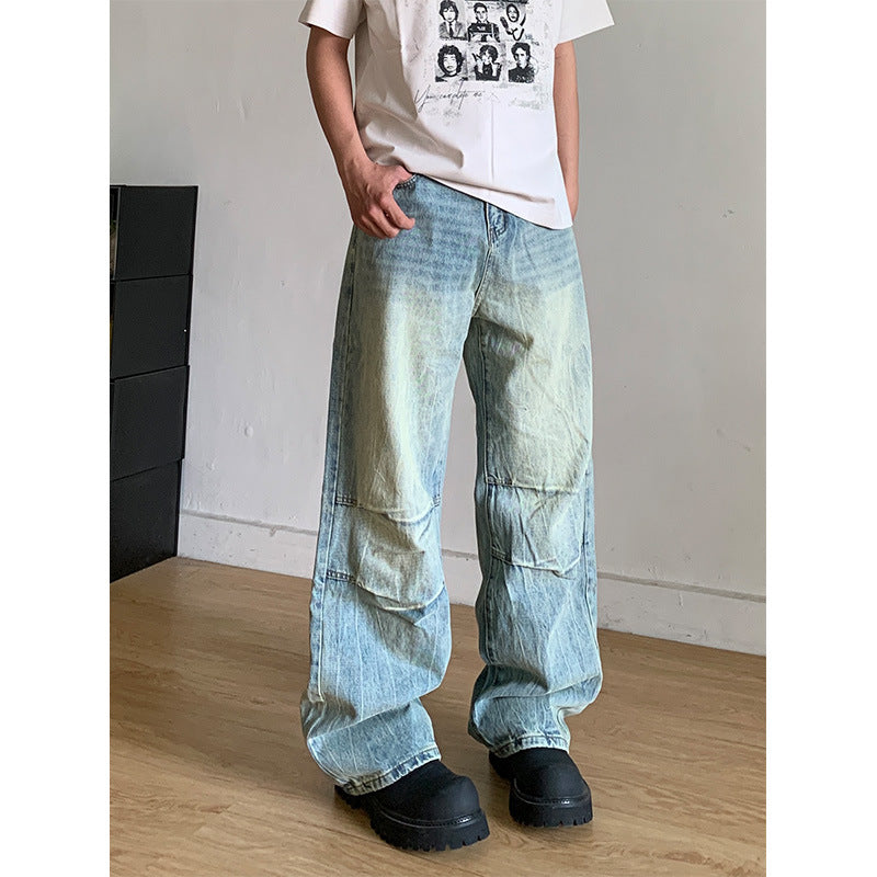 Washed and Worn Loose Straight Leg Wide Leg American Style Long Pants