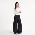 Women's Wide-Leg Original Black Denim Pants - Loose Casual Versatile Long Trousers